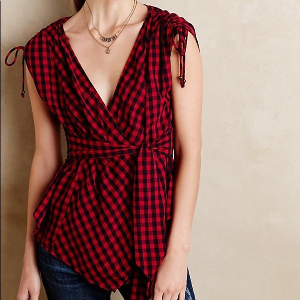 Anthropologie Holding Horses Wrapped Gingham top